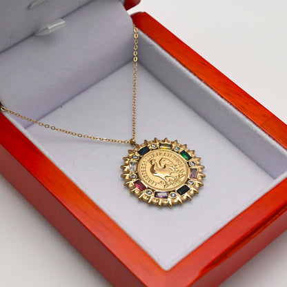 LEEDOX Jewelry Rooster Coin Pendant Necklace