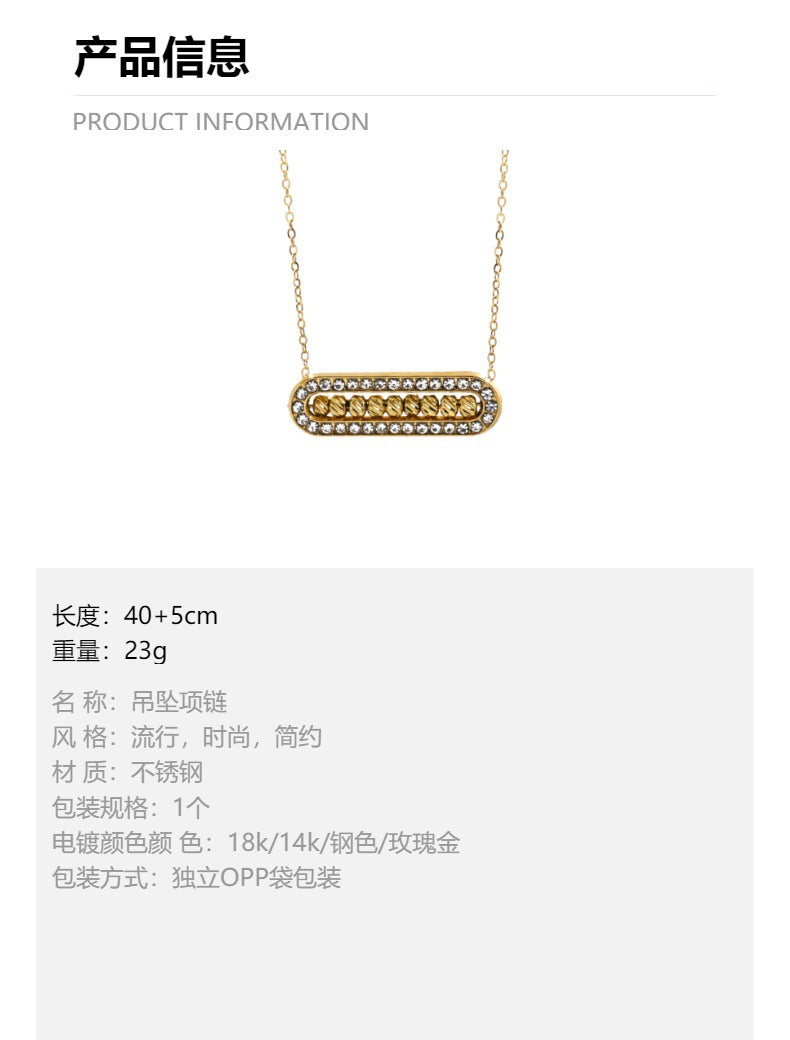 LEEDOUX Steel Bead Zircon Paperclip Pendant Necklace Zircon