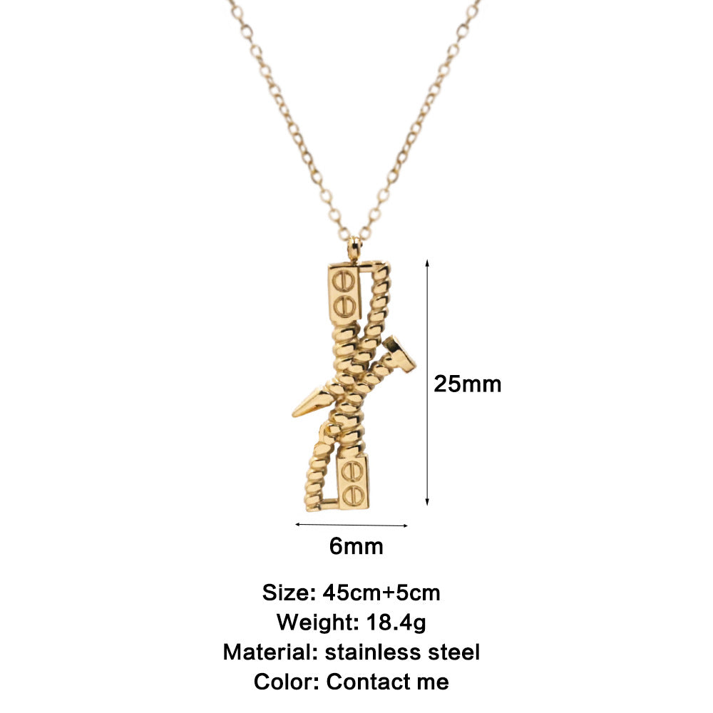 LEEDOX   Steel  Bamboo Knot Pendant Necklace