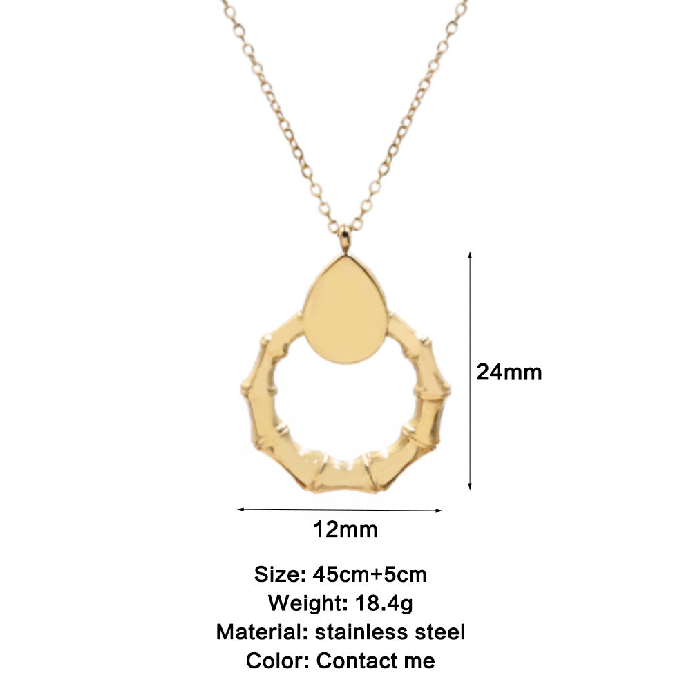 LEEDOX   Steel  Bamboo Knot Pendant Necklace