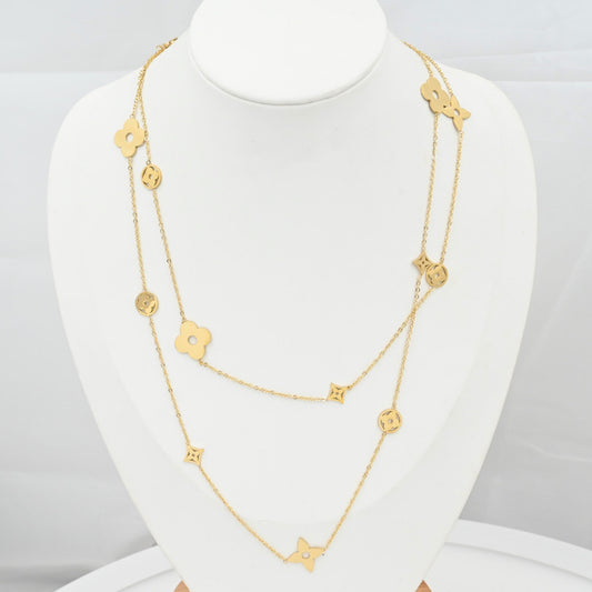 LEEDOX  Floral Geometric Vacuum Plated Long Necklace