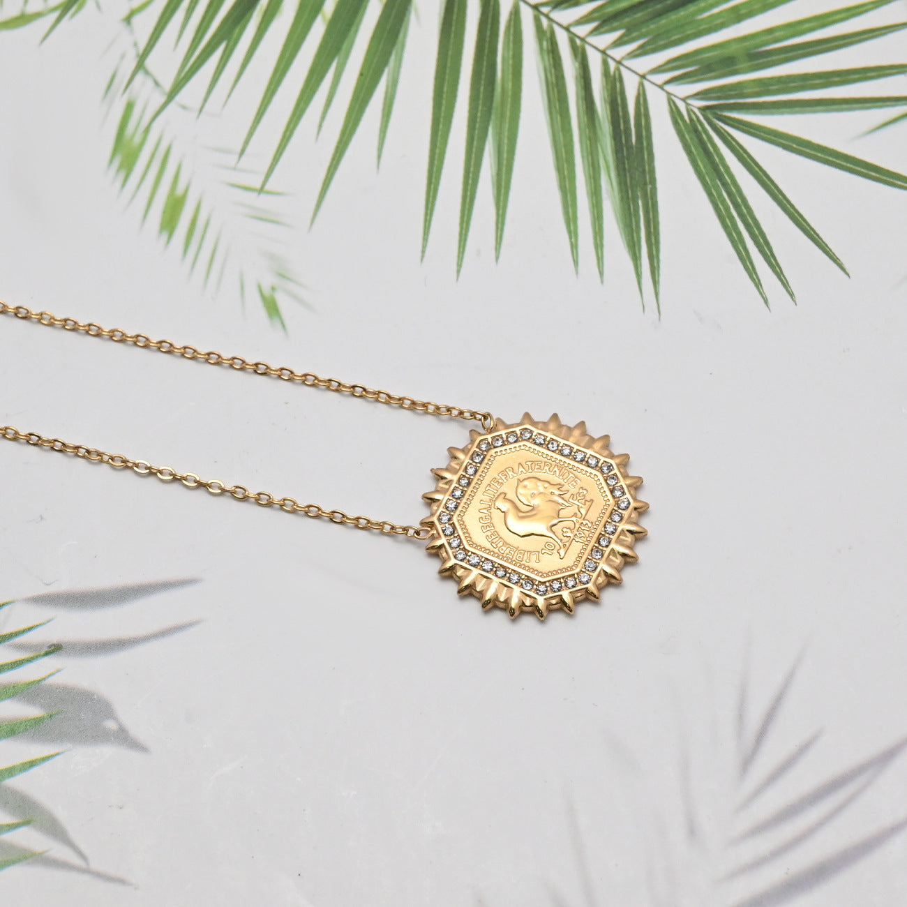 LEEDOUX Jewelry Rooster Coin Pendant Necklace