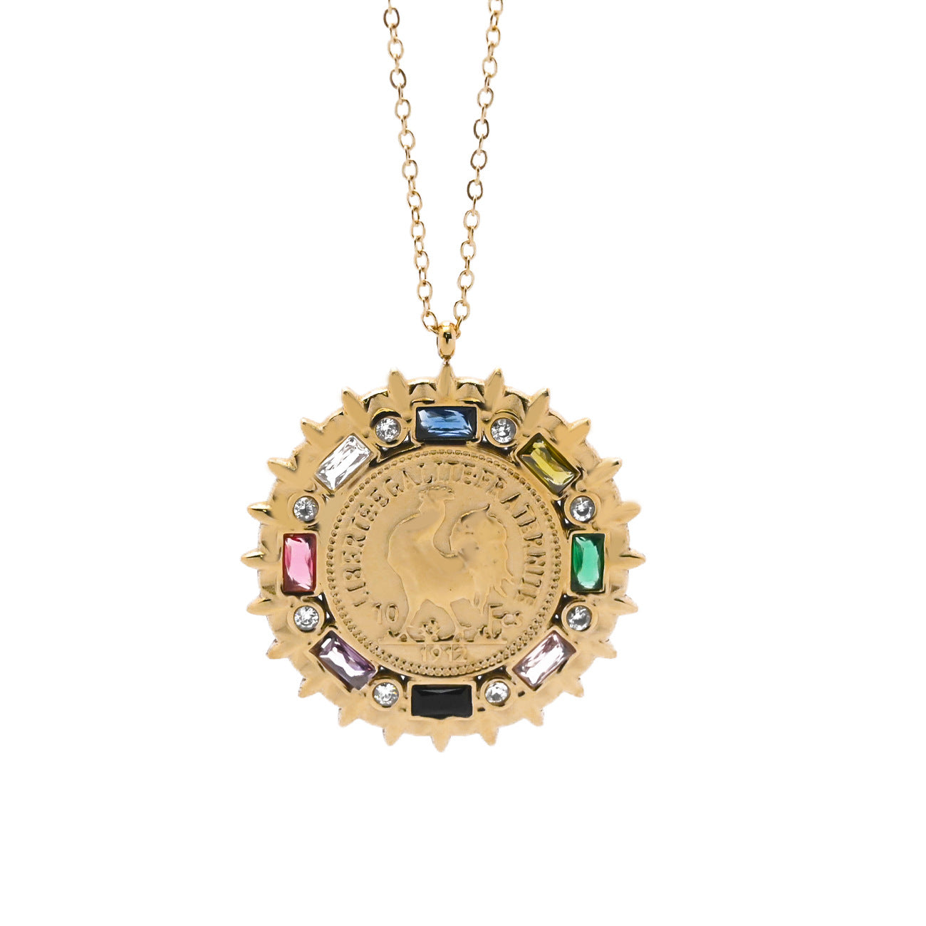 LEEDOUX Jewelry Rooster Coin Pendant Necklace