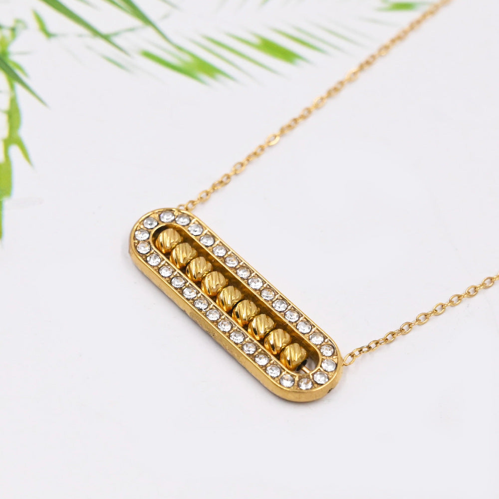 LEEDOUX Steel Bead Zircon Paperclip Pendant Necklace Zircon