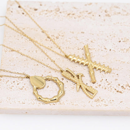 LEEDOX   Steel  Bamboo Knot Pendant Necklace