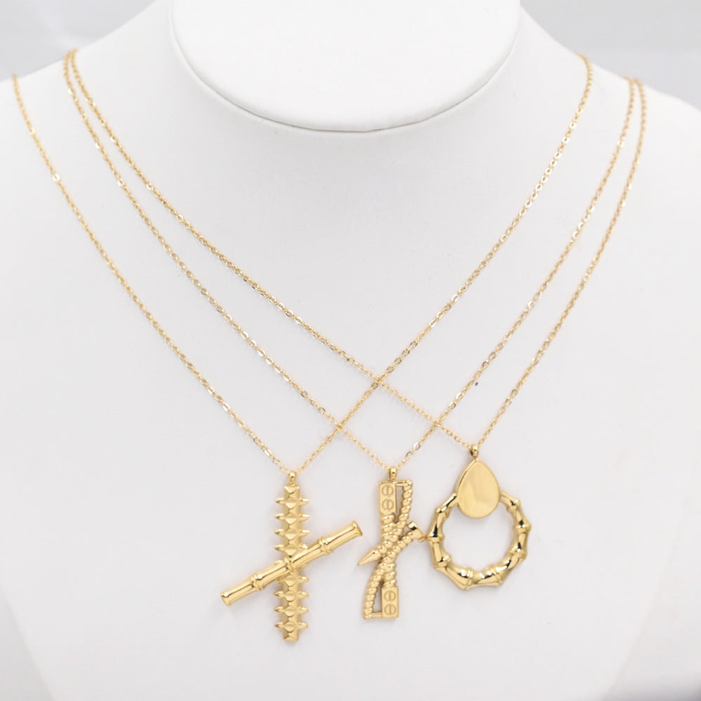 LEEDOUX Non-Fading Titanium Steel High-End X Letter Centipede Rivet Design Bamboo Knot Pendant Necklace