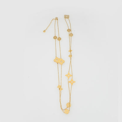 LEEDOX  Floral Geometric Vacuum Plated Long Necklace
