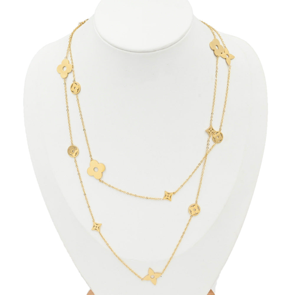 LEEDOUX Floral Geometric Vacuum Plated Long Necklace