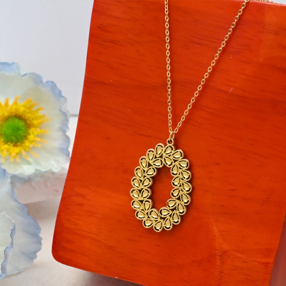 LEEDOUX Hollow Oval Wheat Spike Pendant Necklace Set