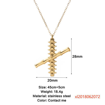 LEEDOX   Steel  Bamboo Knot Pendant Necklace