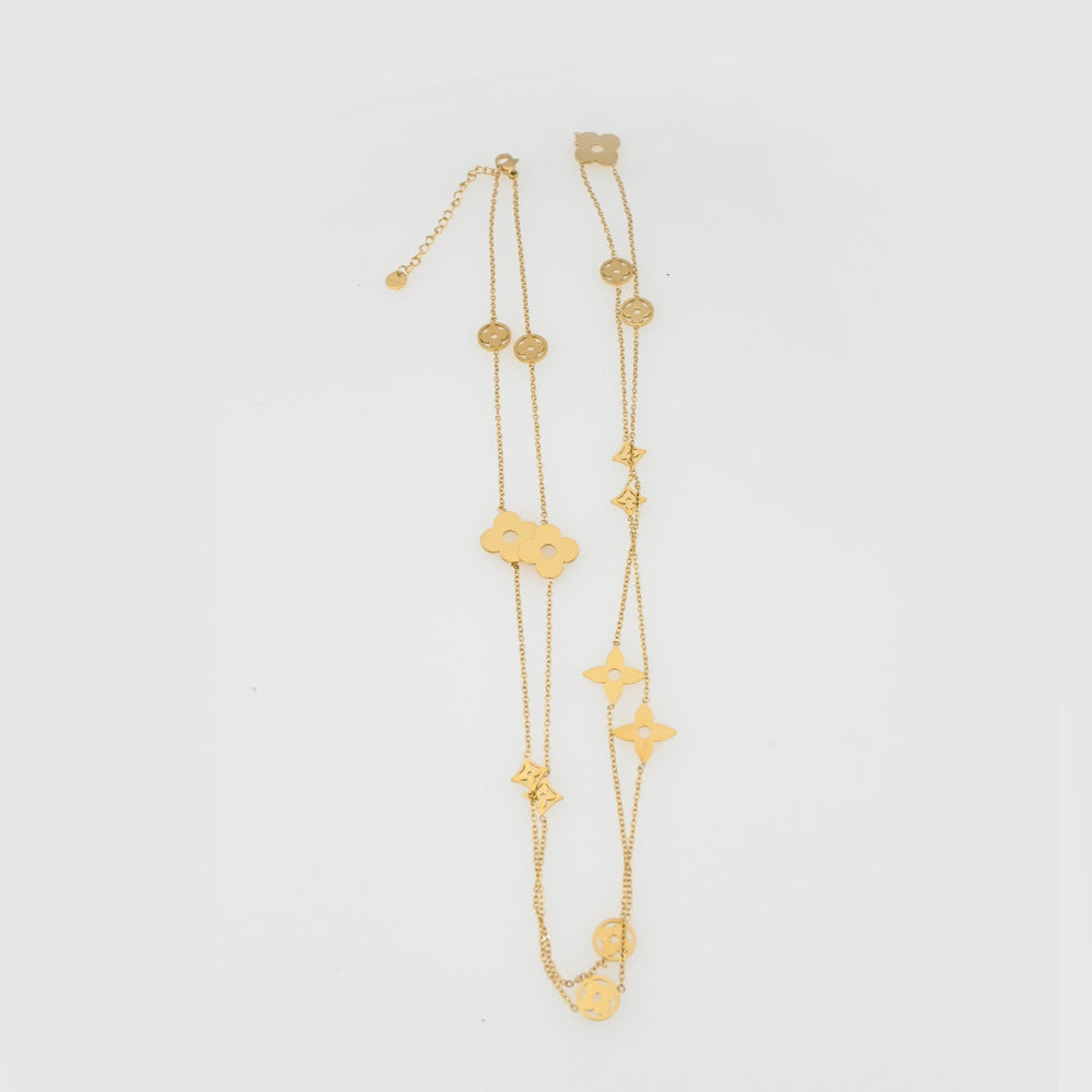 LEEDOX  Floral Geometric Vacuum Plated Long Necklace