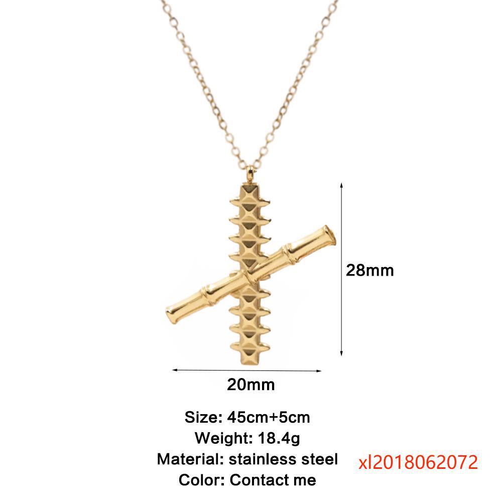 LEEDOUX Non-Fading Titanium Steel High-End X Letter Centipede Rivet Design Bamboo Knot Pendant Necklace