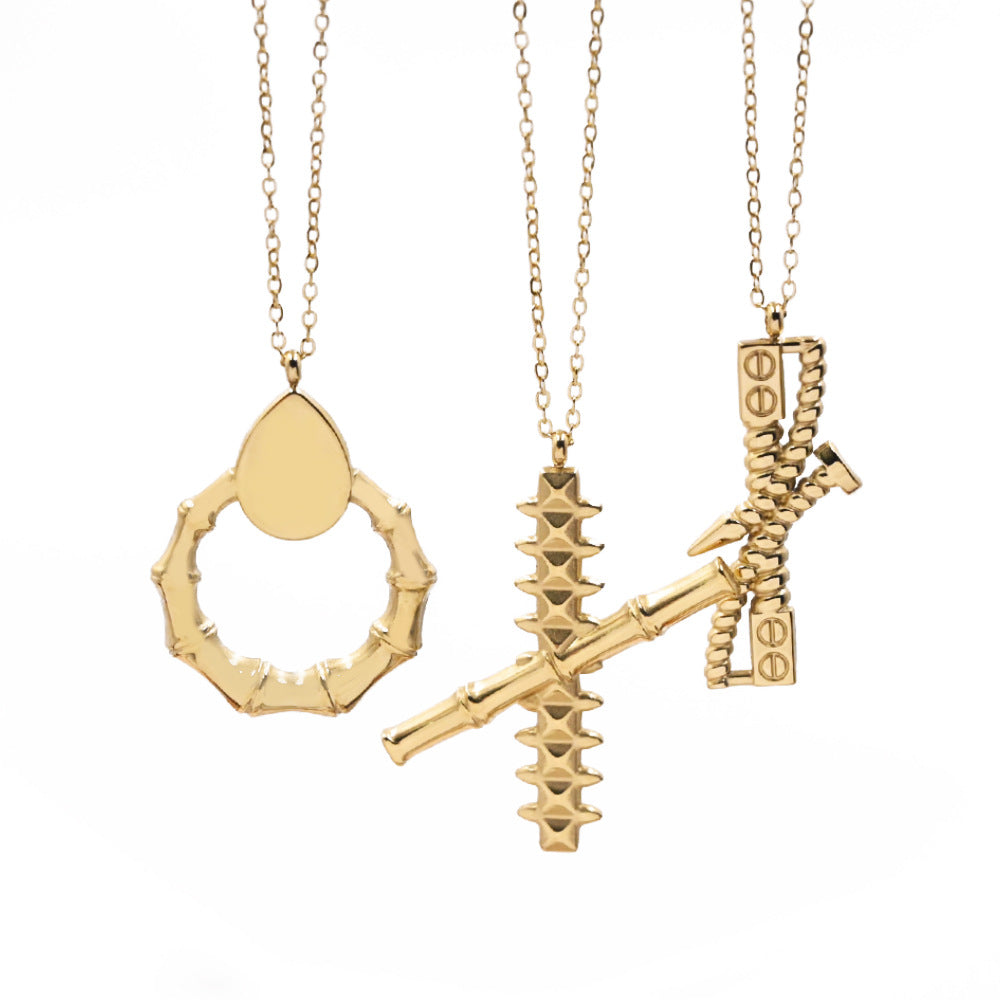 LEEDOUX Non-Fading Titanium Steel High-End X Letter Centipede Rivet Design Bamboo Knot Pendant Necklace