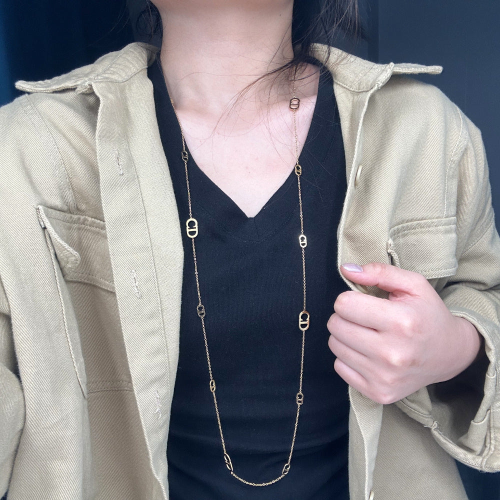 LEEDOUX Long Chain Stackable Versatile Titanium Steel Necklace