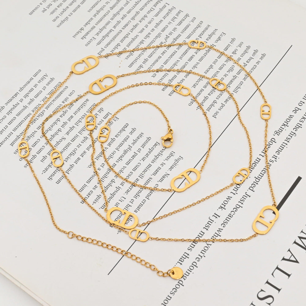 LEEDOX  Long Chain Stackable Versatile Titanium Steel Necklace