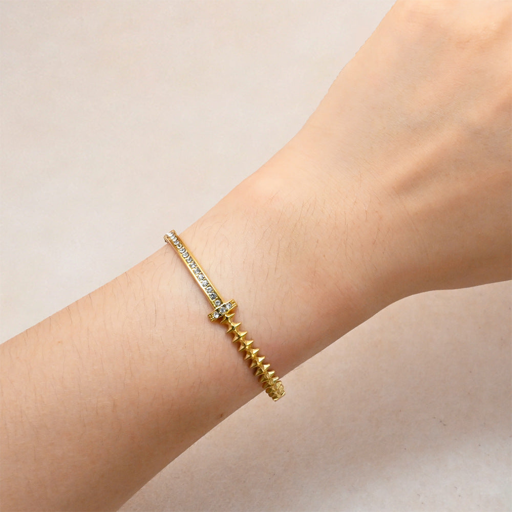 LEEDOX  Half Diamond Buckle Bracelet for Women