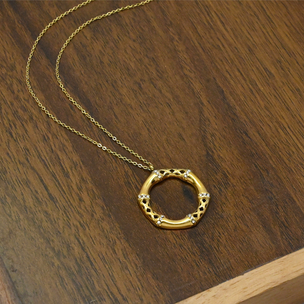 LEEDOX Bamboo Round Hollow Pendant Necklace Circle