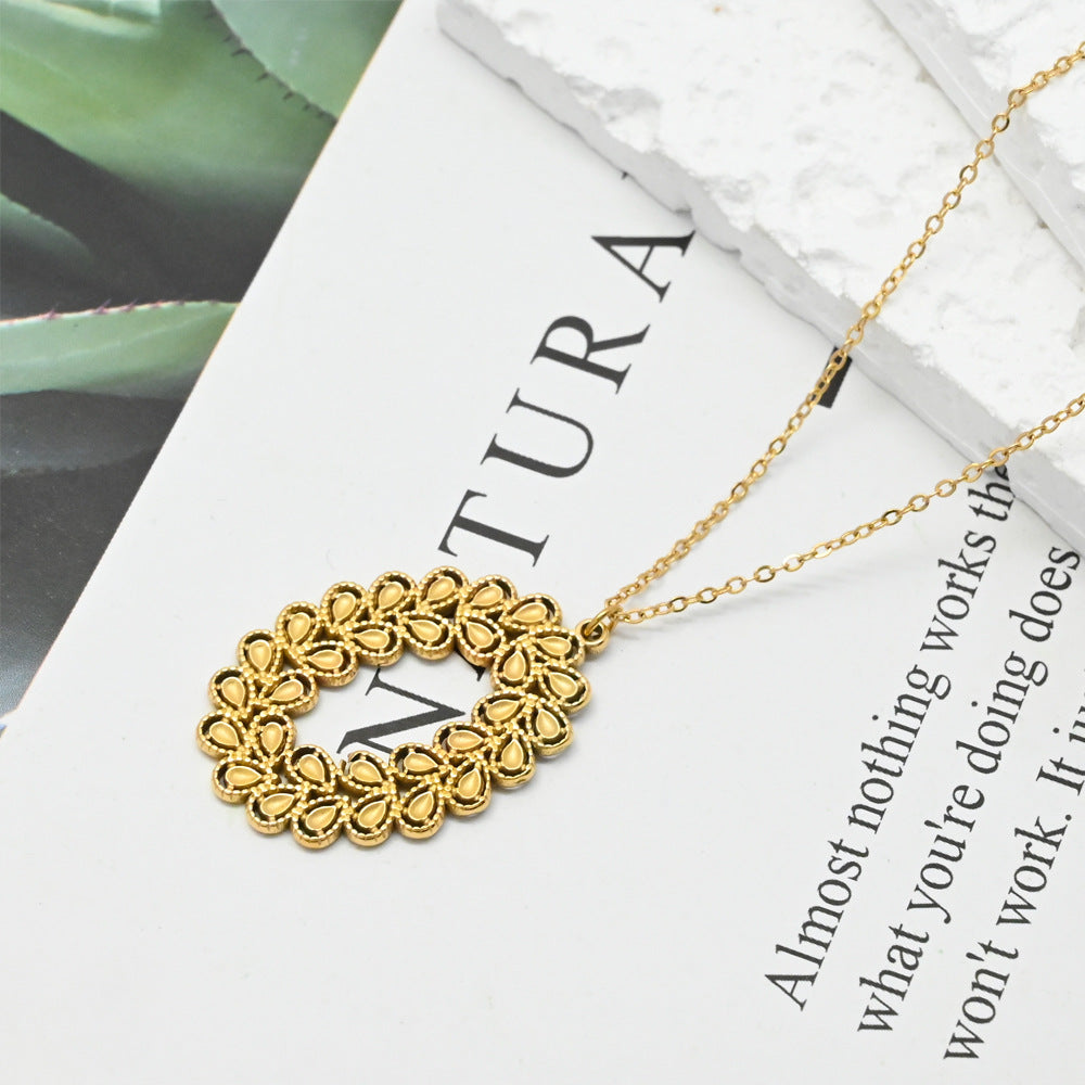 LEEDOX  Hollow Oval Wheat Spike Pendant Necklace Set