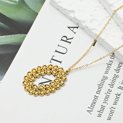 LEEDOX  Hollow Oval Wheat Spike Pendant Necklace Set