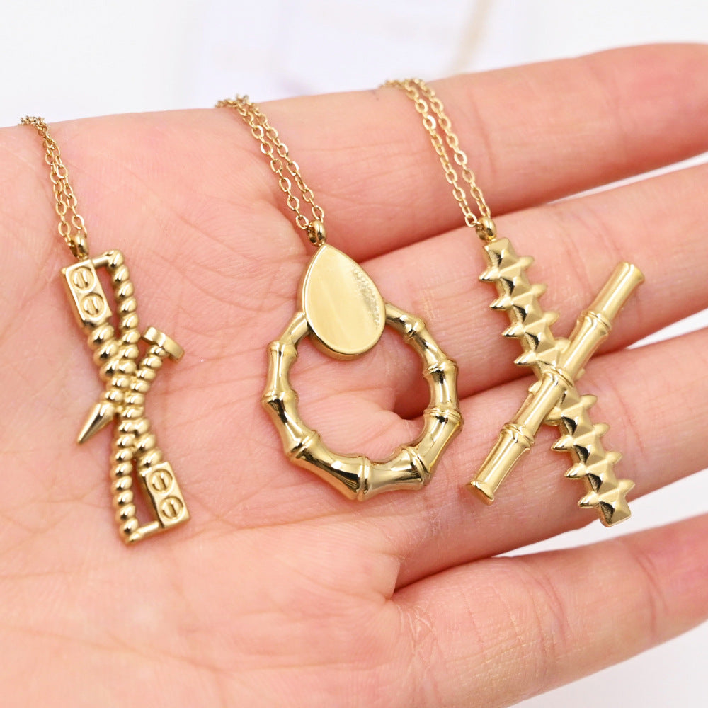 LEEDOX   Steel  Bamboo Knot Pendant Necklace