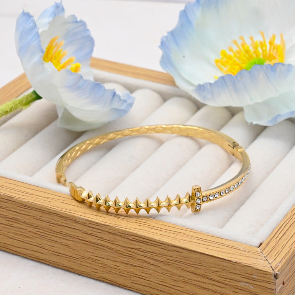 LEEDOX  Half Diamond Buckle Bracelet for Women