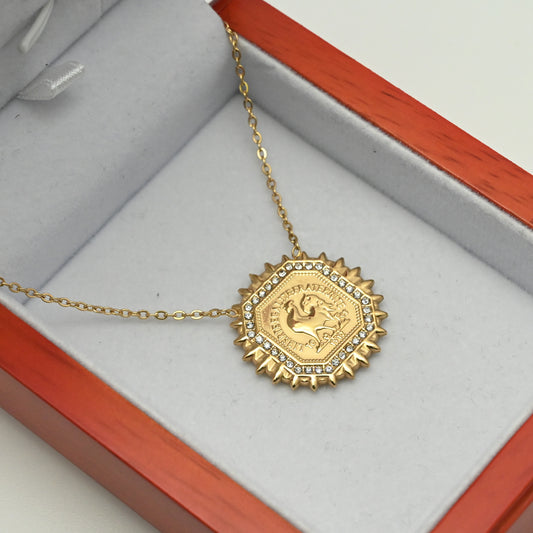 LEEDOUX Jewelry Rooster Coin Pendant Necklace
