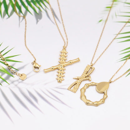 LEEDOX   Steel  Bamboo Knot Pendant Necklace