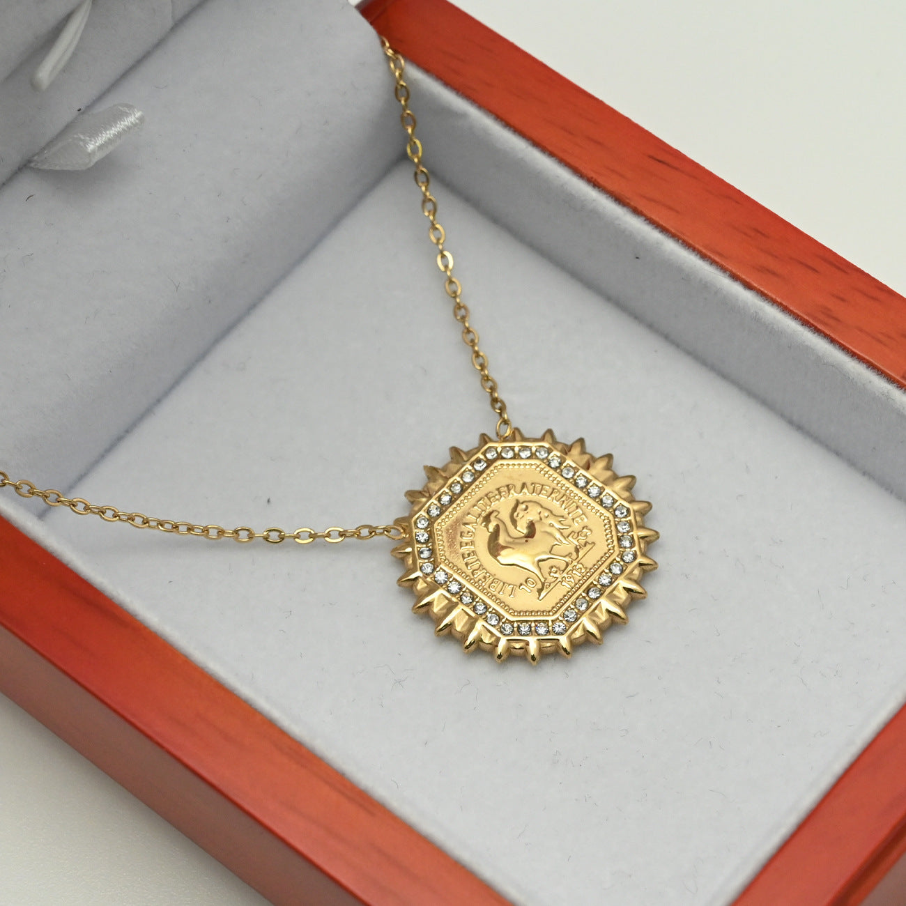 LEEDOUX Jewelry Rooster Coin Pendant Necklace