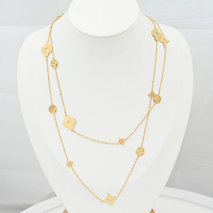 LEEDOX  Floral Geometric Vacuum Plated Long Necklace