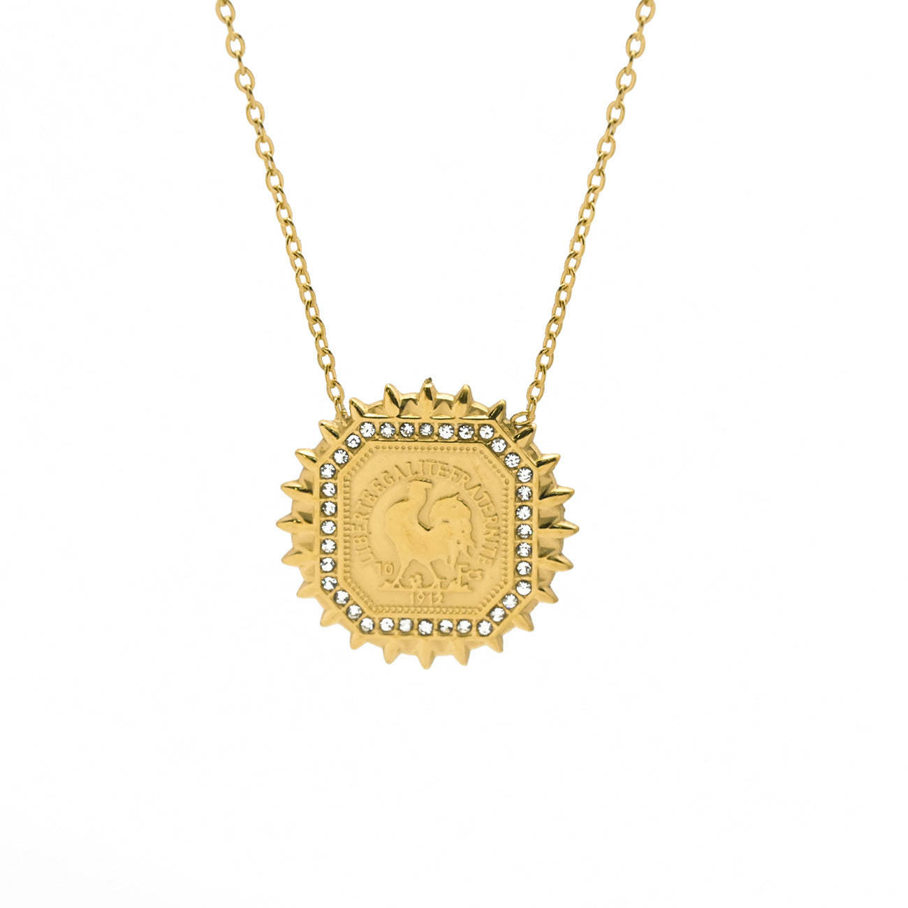 LEEDOUX Jewelry Rooster Coin Pendant Necklace