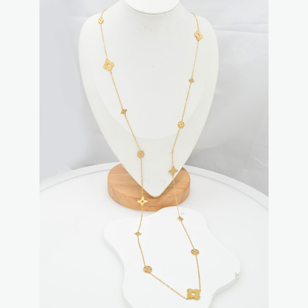LEEDOX  Floral Geometric Vacuum Plated Long Necklace