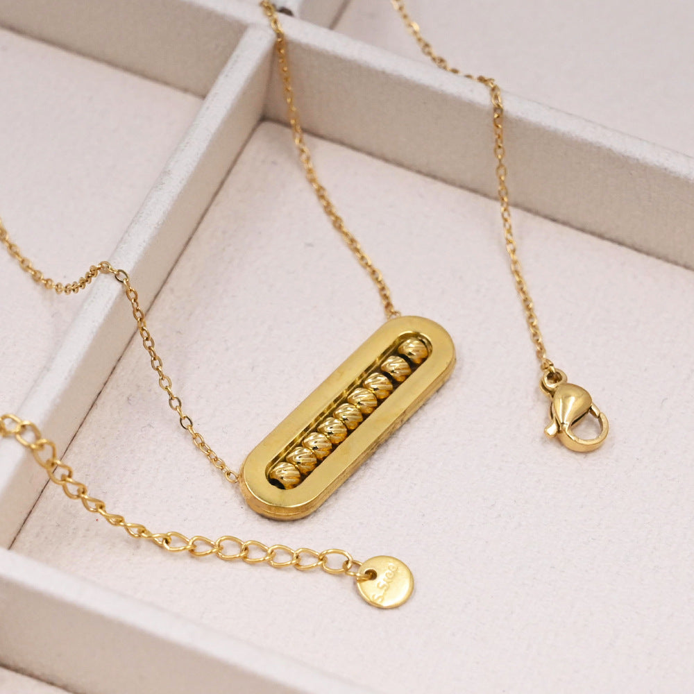 LEEDOUX Steel Bead Zircon Paperclip Pendant Necklace Zircon