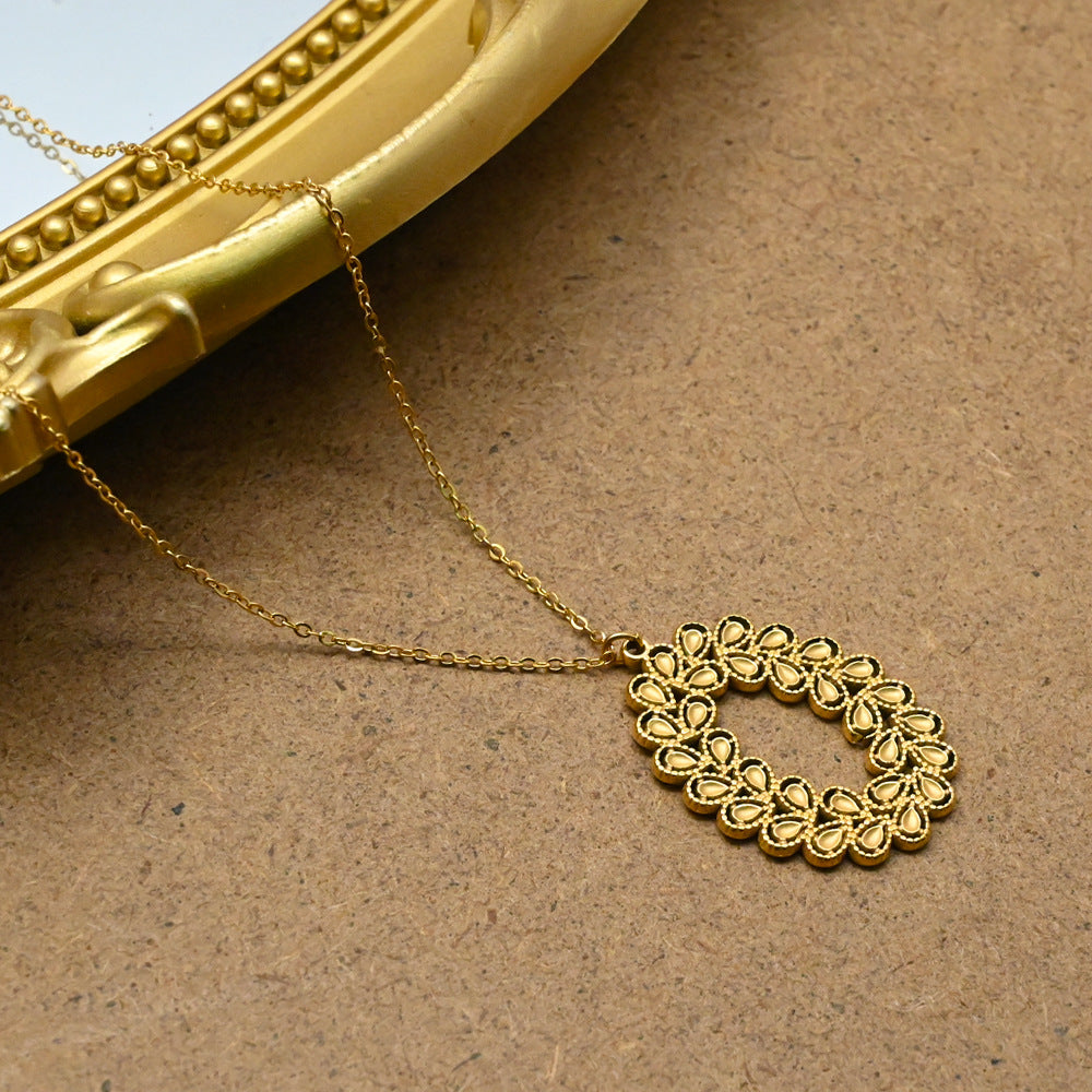 LEEDOX  Hollow Oval Wheat Spike Pendant Necklace Set