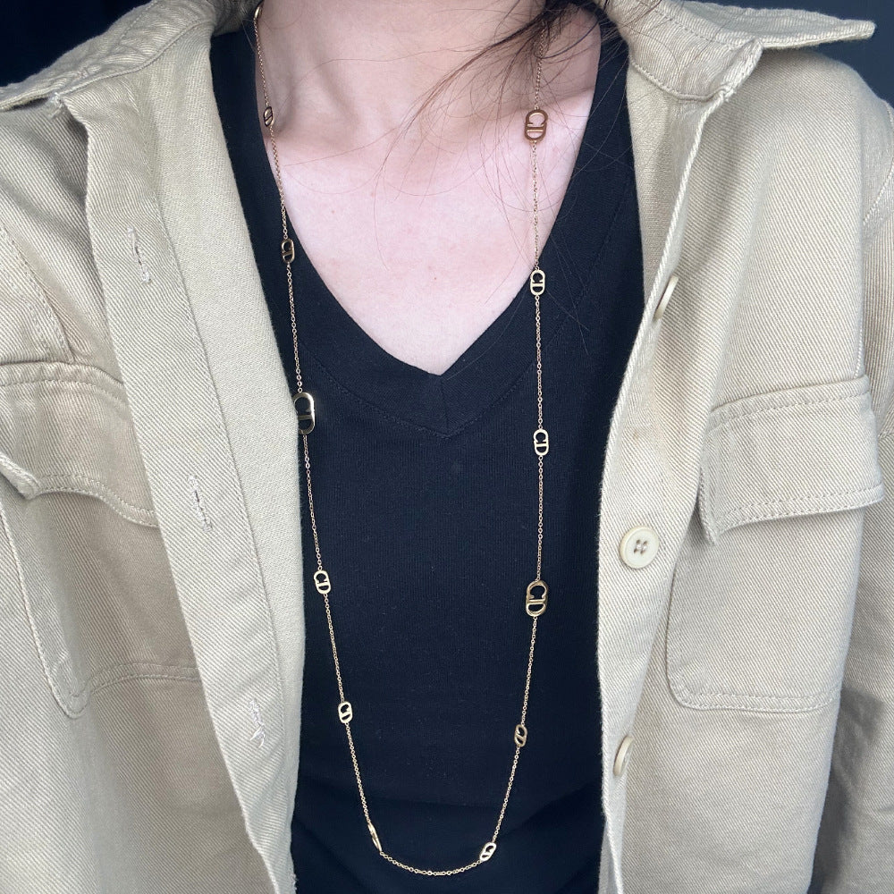 LEEDOUX Long Chain Stackable Versatile Titanium Steel Necklace
