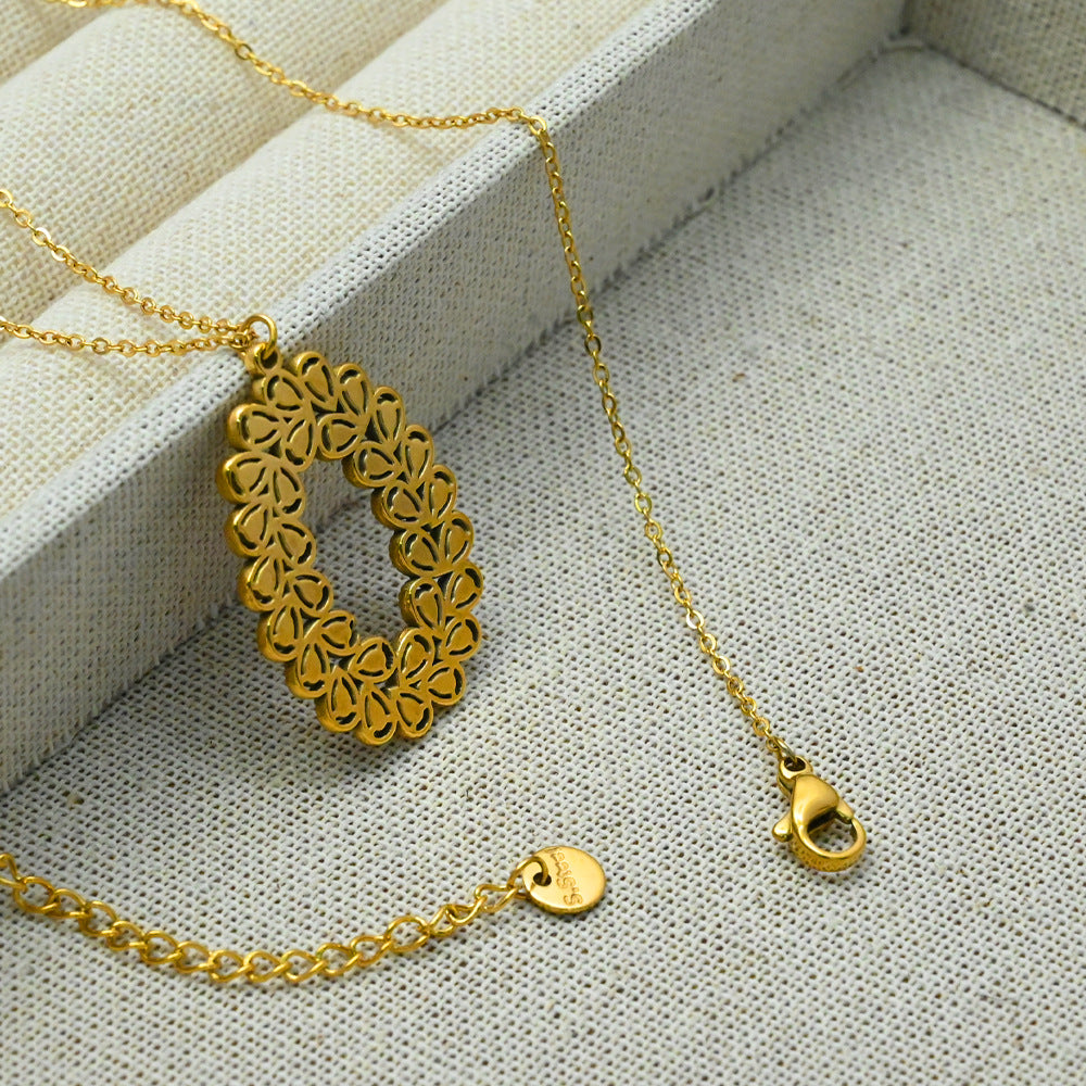 LEEDOUX Hollow Oval Wheat Spike Pendant Necklace Set