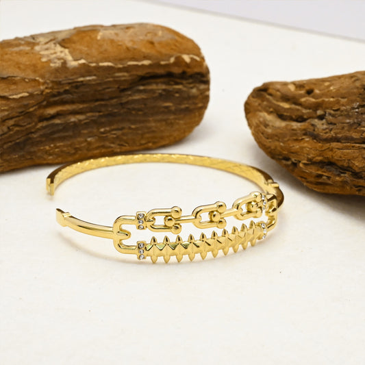 LEEDOUX Personality Horseshoe Buckle Centipede Style Gold-Plated Stainless Steel Clasp Bracelet