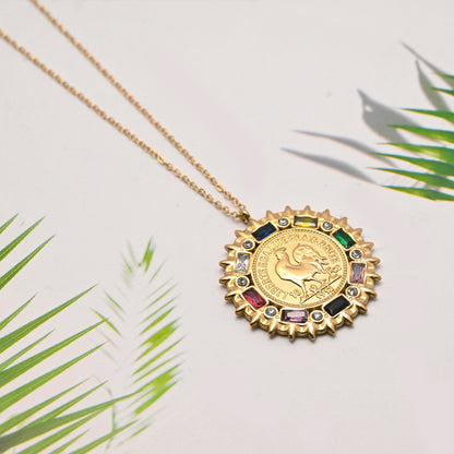 LEEDOX Jewelry Rooster Coin Pendant Necklace