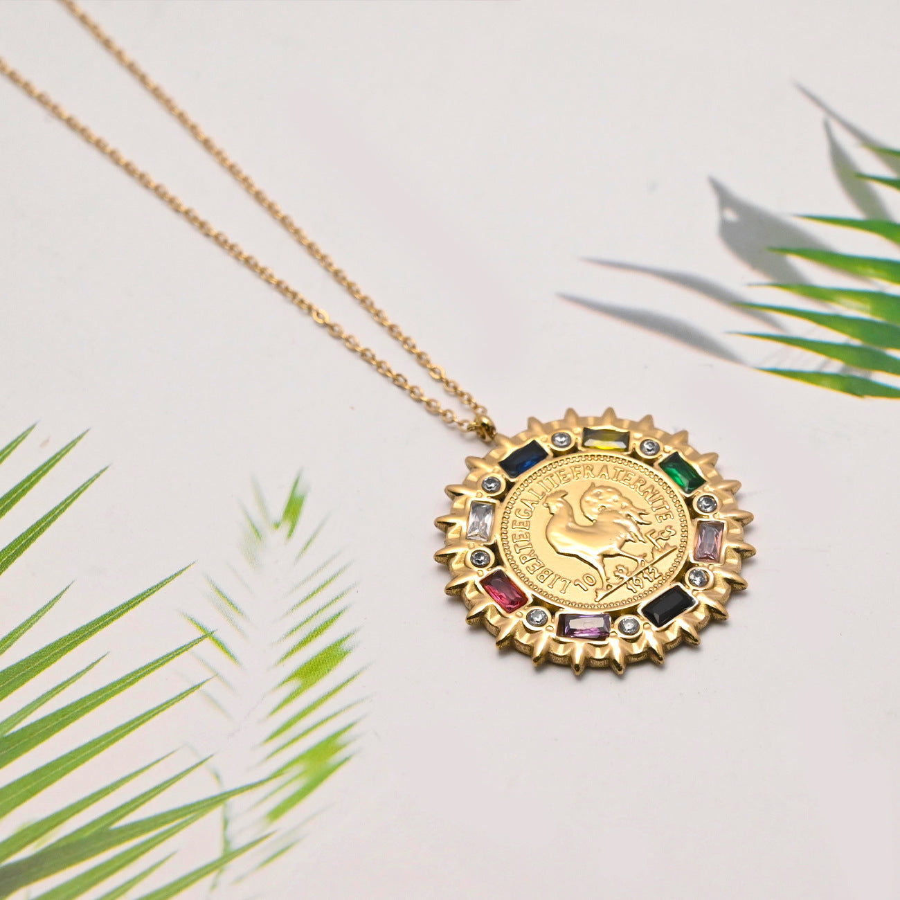 LEEDOUX Jewelry Rooster Coin Pendant Necklace