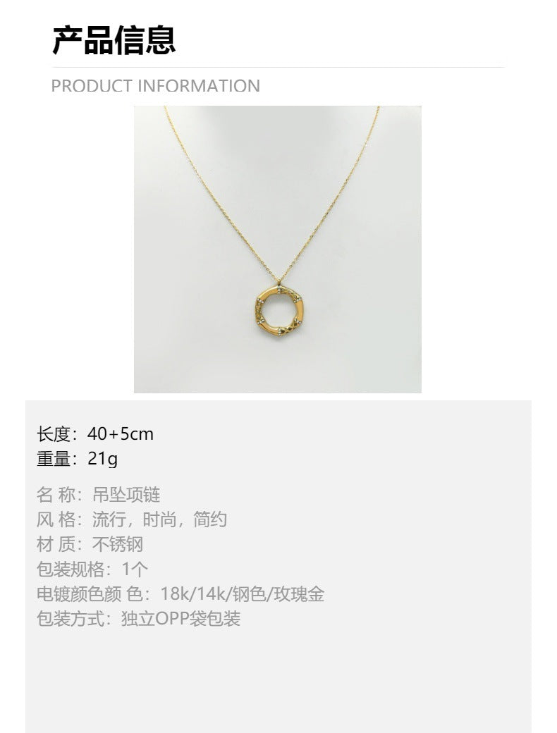 LEEDOUX Bamboo Round Hollow Pendant Necklace Circle