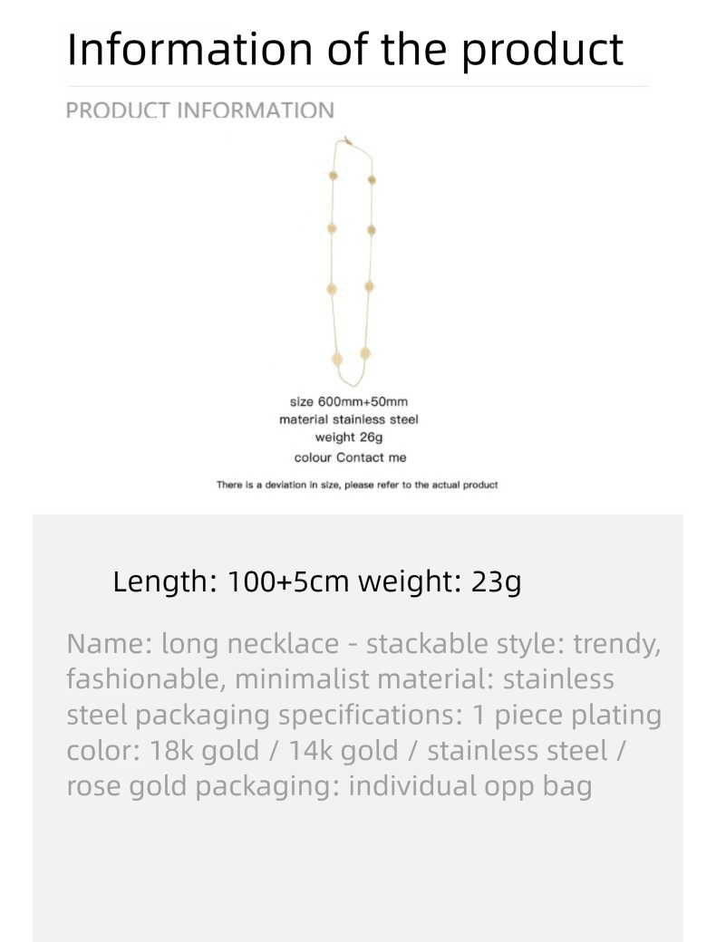 LEEDOUX Stainless Steel Gold Plated Necklace Casual Versatile Long Necklace