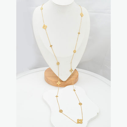 LEEDOX  Floral Geometric Vacuum Plated Long Necklace