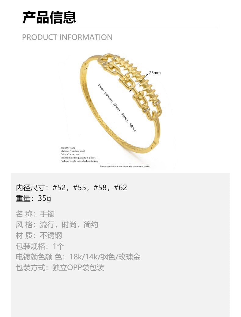 LEEDOUX Personality Horseshoe Buckle Centipede Style Gold-Plated Stainless Steel Clasp Bracelet