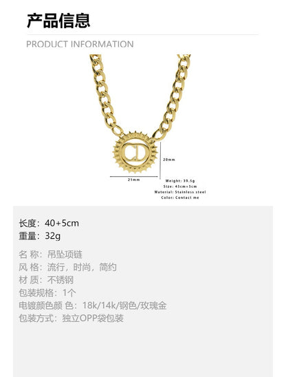 LEEDOUX  Gold Double D Titanium Steel Necklace