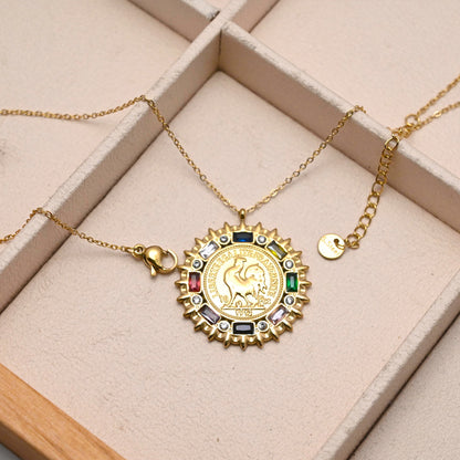 LEEDOX Jewelry Rooster Coin Pendant Necklace