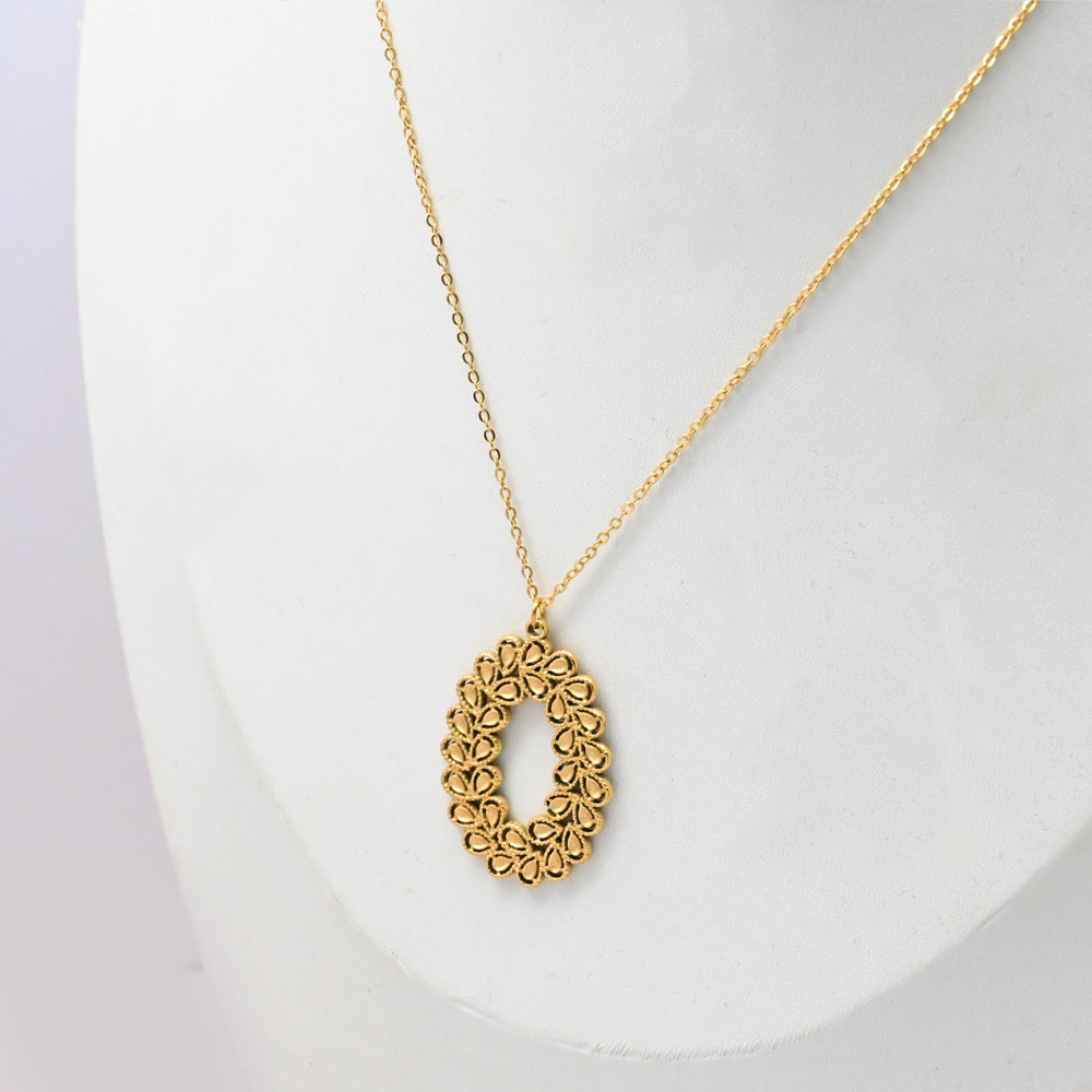 LEEDOX  Hollow Oval Wheat Spike Pendant Necklace Set