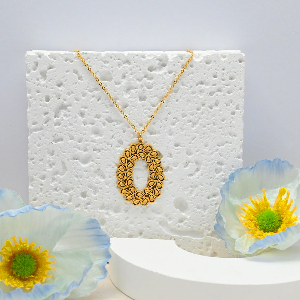 LEEDOUX Hollow Oval Wheat Spike Pendant Necklace Set