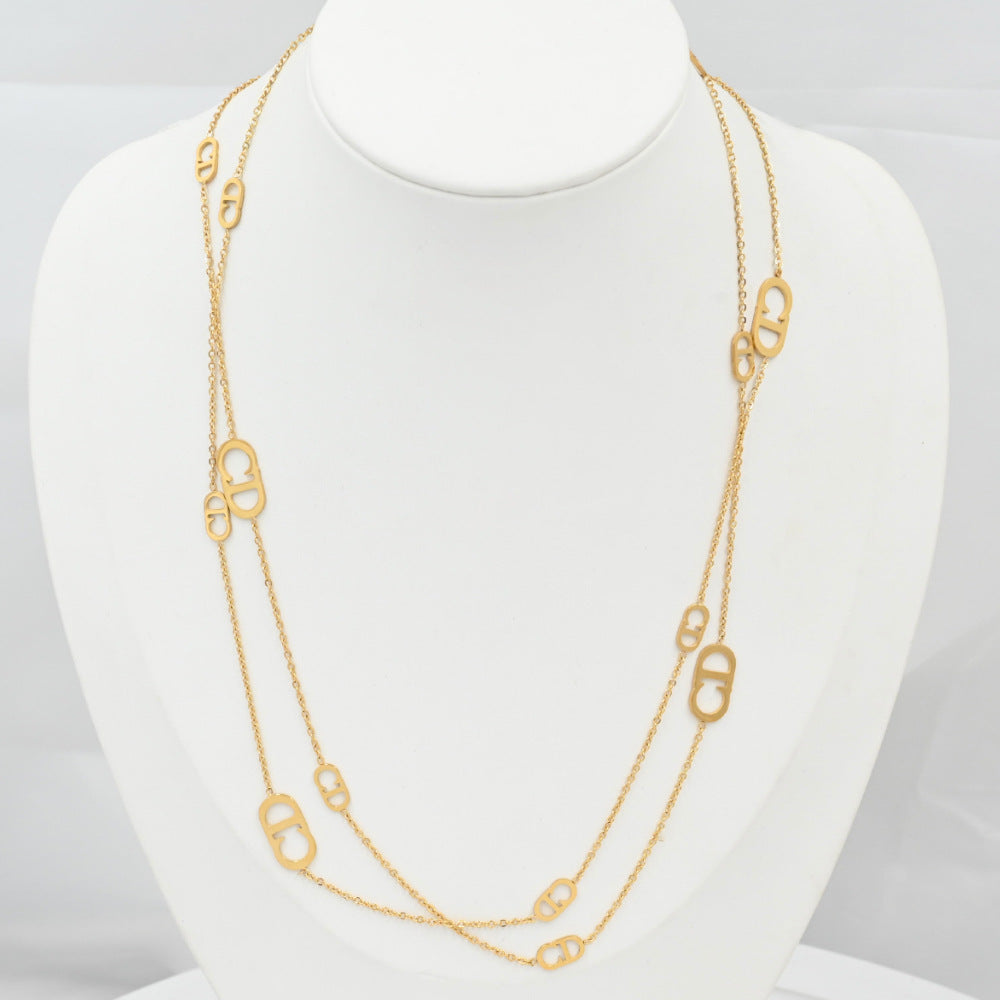 LEEDOX  Long Chain Stackable Versatile Titanium Steel Necklace