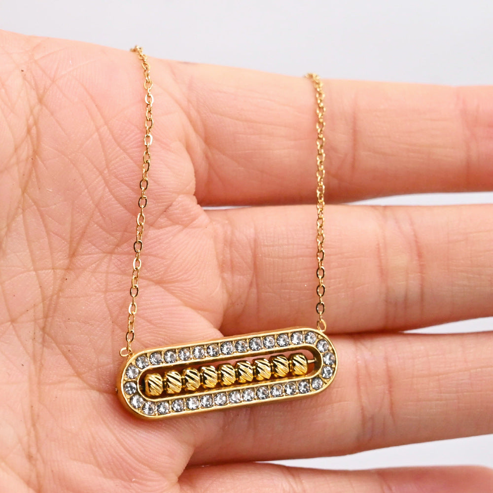 LEEDOUX Steel Bead Zircon Paperclip Pendant Necklace Zircon